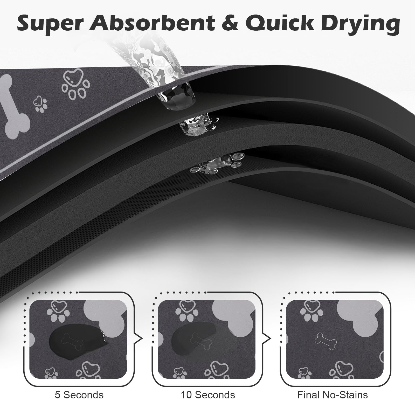 Voanos Pet Feeding Mat absorbent surface catches spills, protecting floors.