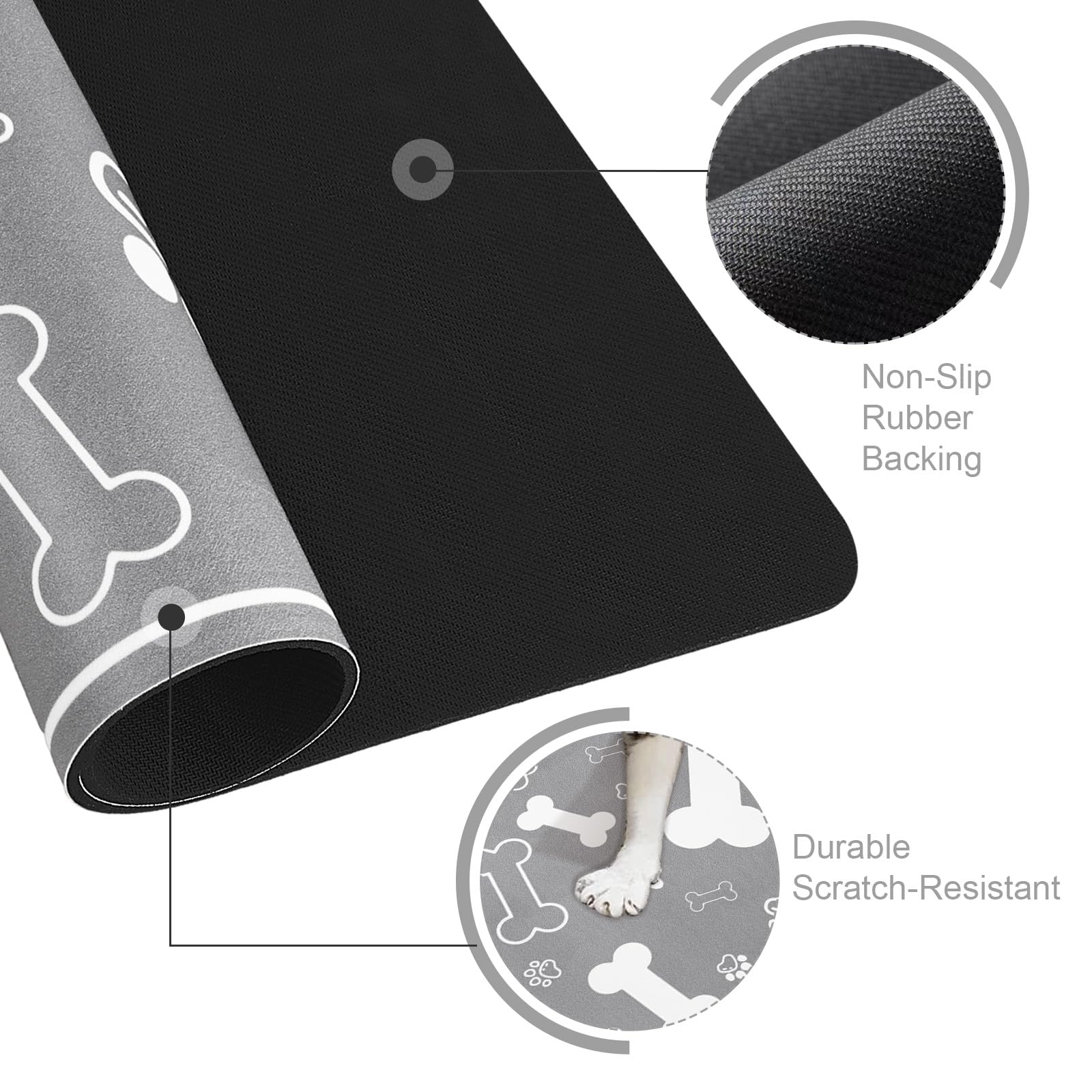Voanos pet feeding mat shows rubber backing with non-slip stability