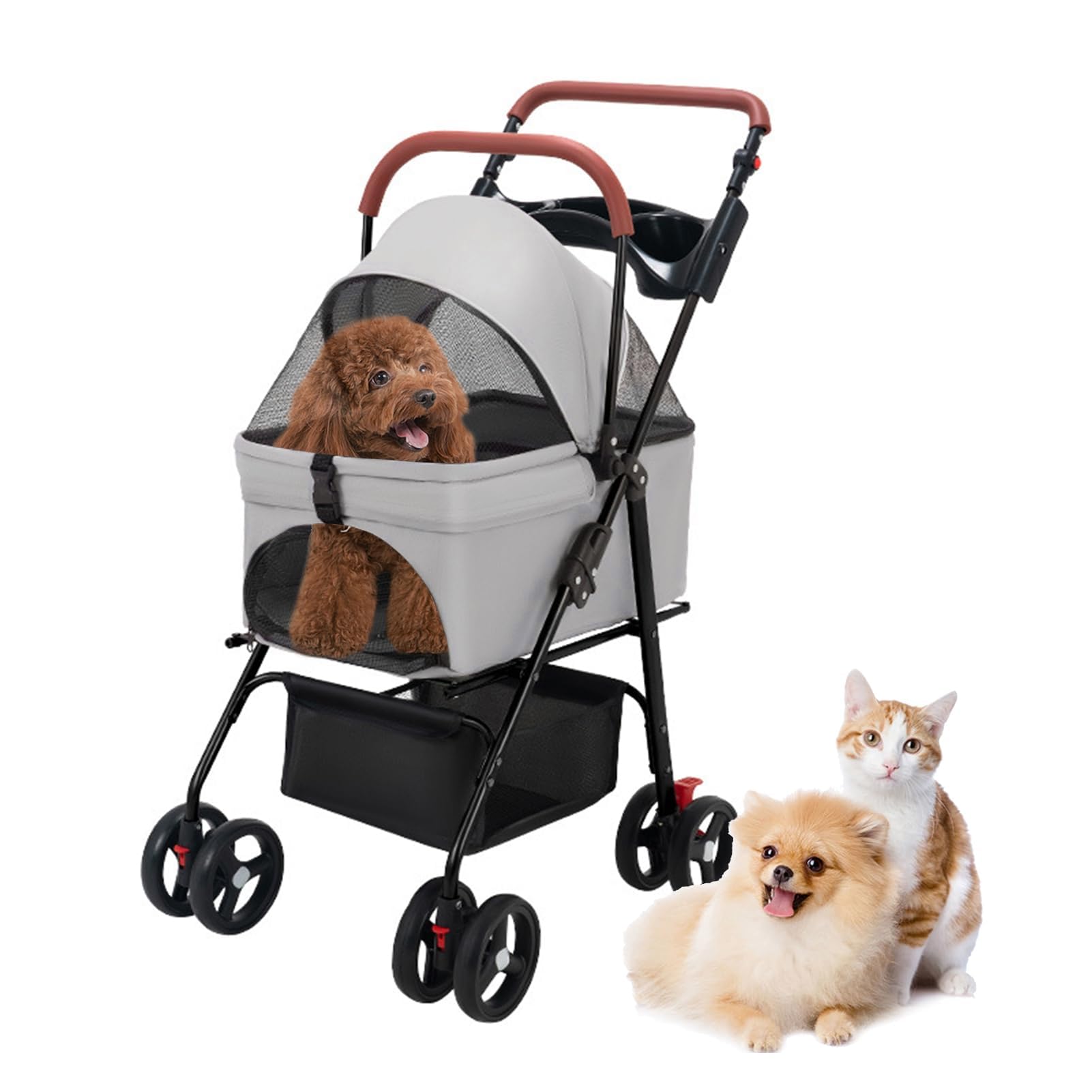 VOCRVSJY pet stroller front view with four-wheel stability for smooth travel.