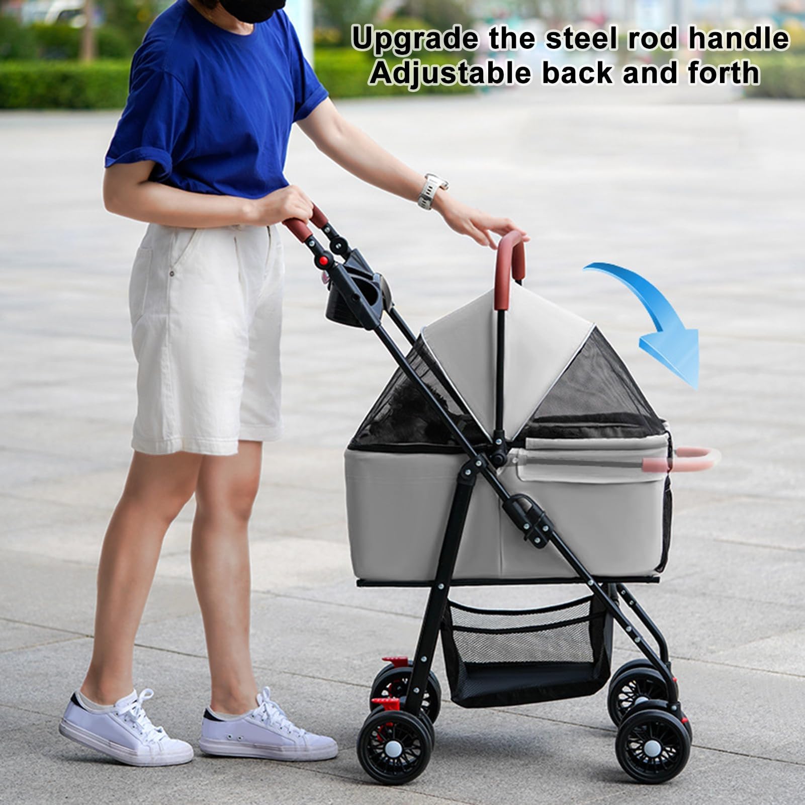 VOCRVSJY pet stroller storage corner demonstrates space for toys and treats.