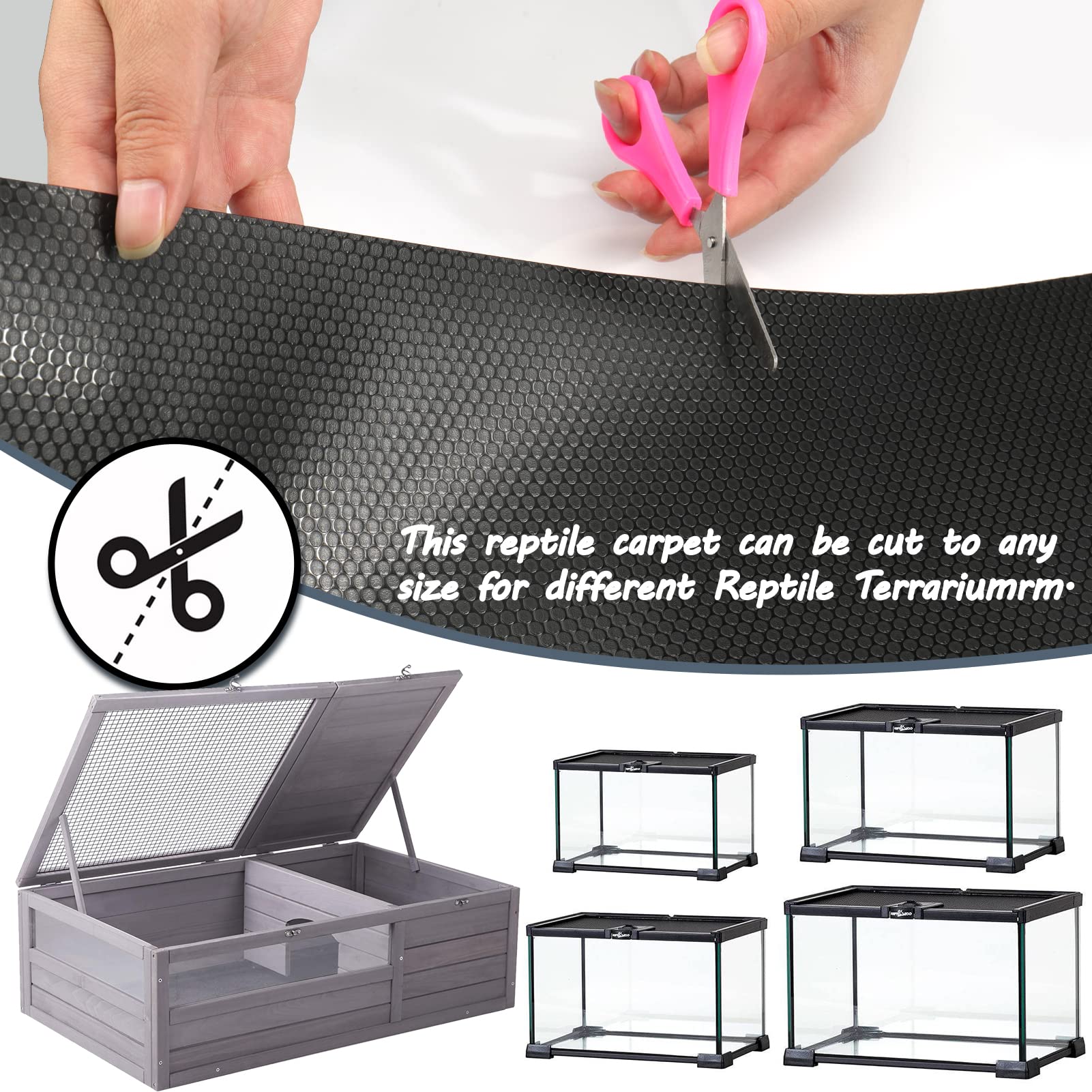 Vodolo bearded dragon tank carpet compatible with multiple reptiles, including geckos, lizards, and turtles.