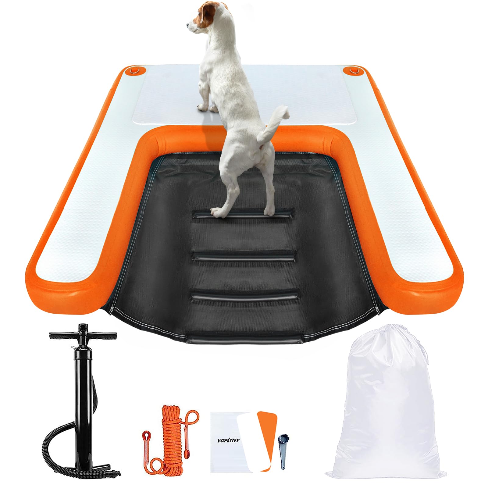 VOFiTNY dog pool ramp front view shows non-slip surface for safe water entry.