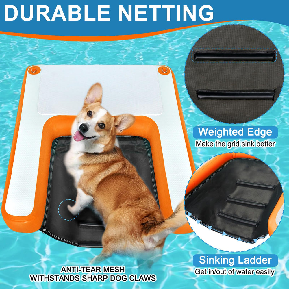 VOFiTNY dog pool ramp inflated, offering a stable platform for swimming pets.