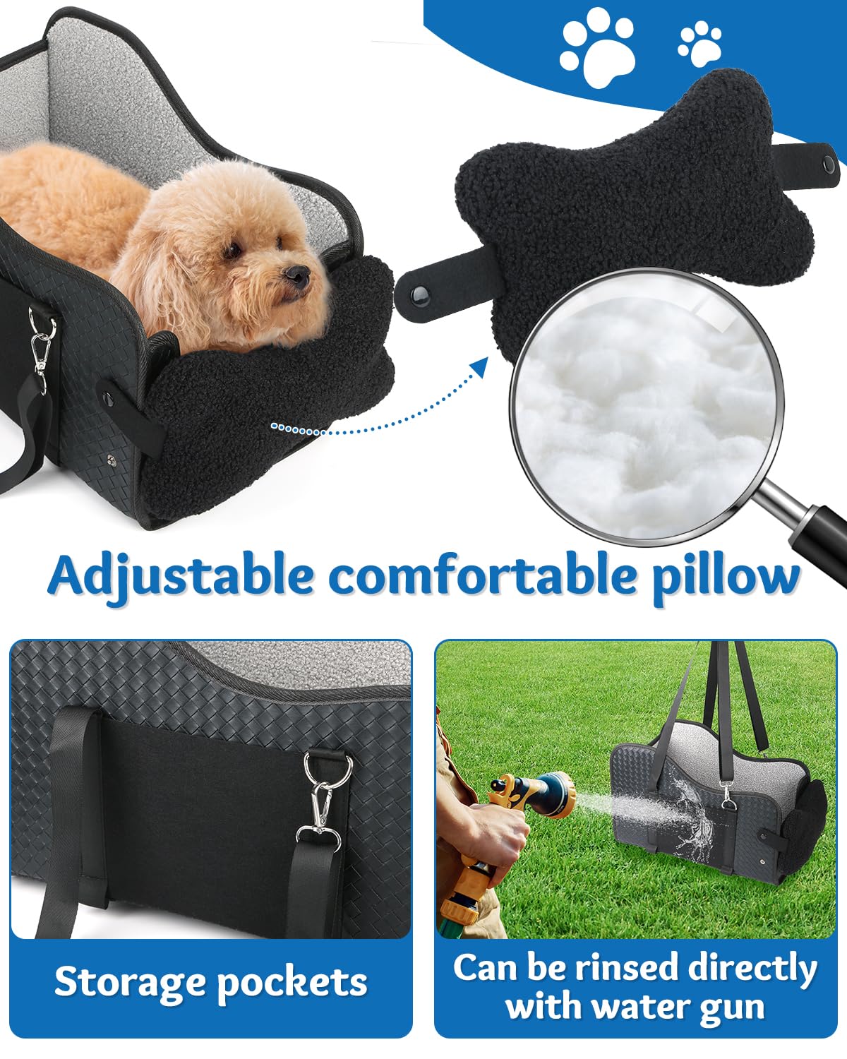 Vokvaktak dog car seat cushion details highlight plush teddy fleece and cooling fabric