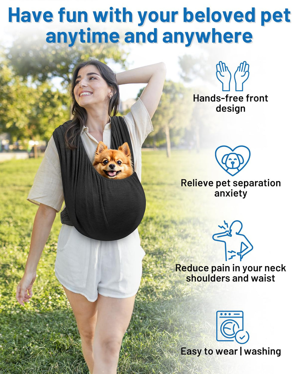 Vokvaktak dog sling memory foam back distributes your pet's weight evenly.