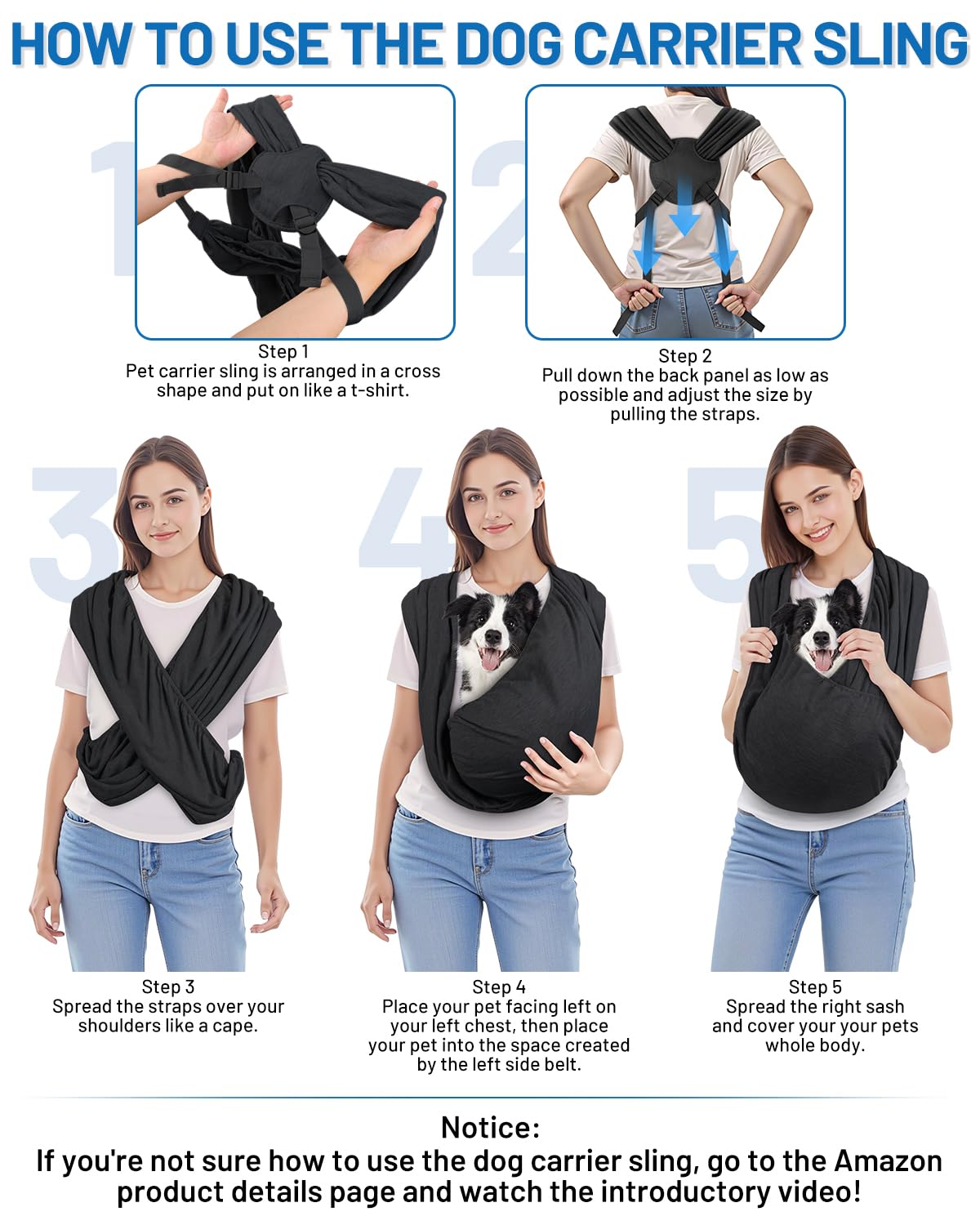 Vokvaktak dog sling works under or over coats for year-round wear.