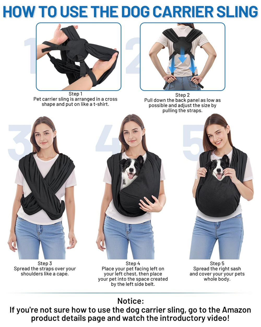 Vokvaktak dog sling works under or over coats for year-round wear.