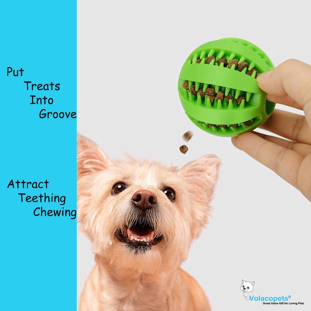 Volacopets dental-cleaning-ball dog toy supports chewing and dental play.