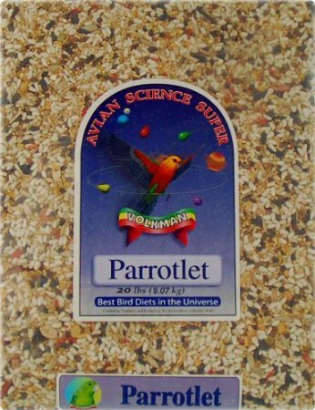 Volkman Seed Avian Science Super Parrotlet 20lb ingredient closeup shows colorful grains for variety.