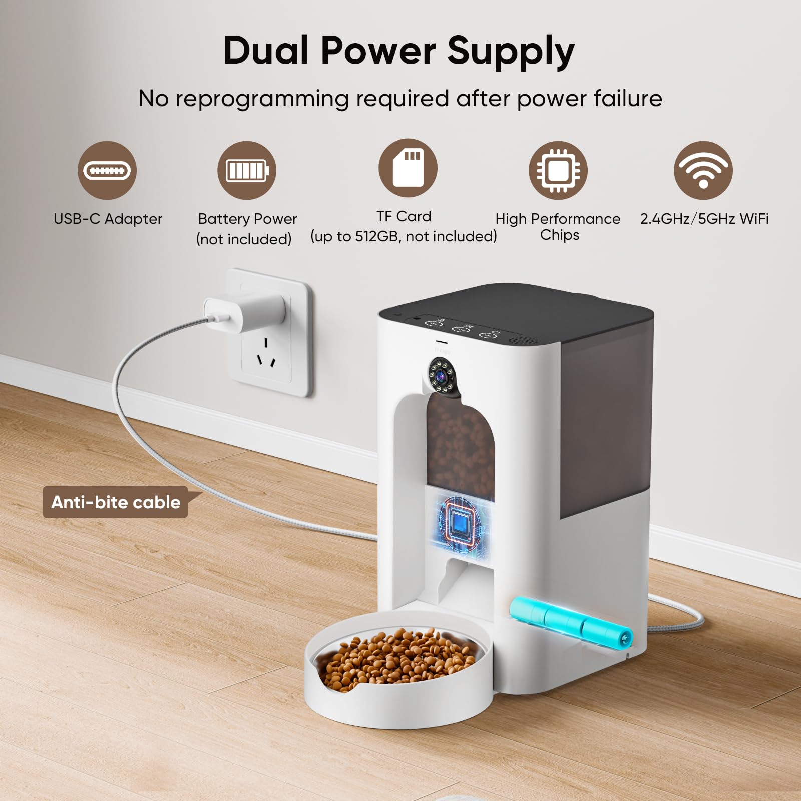Volmees feeding outlet rotates to prevent clogs