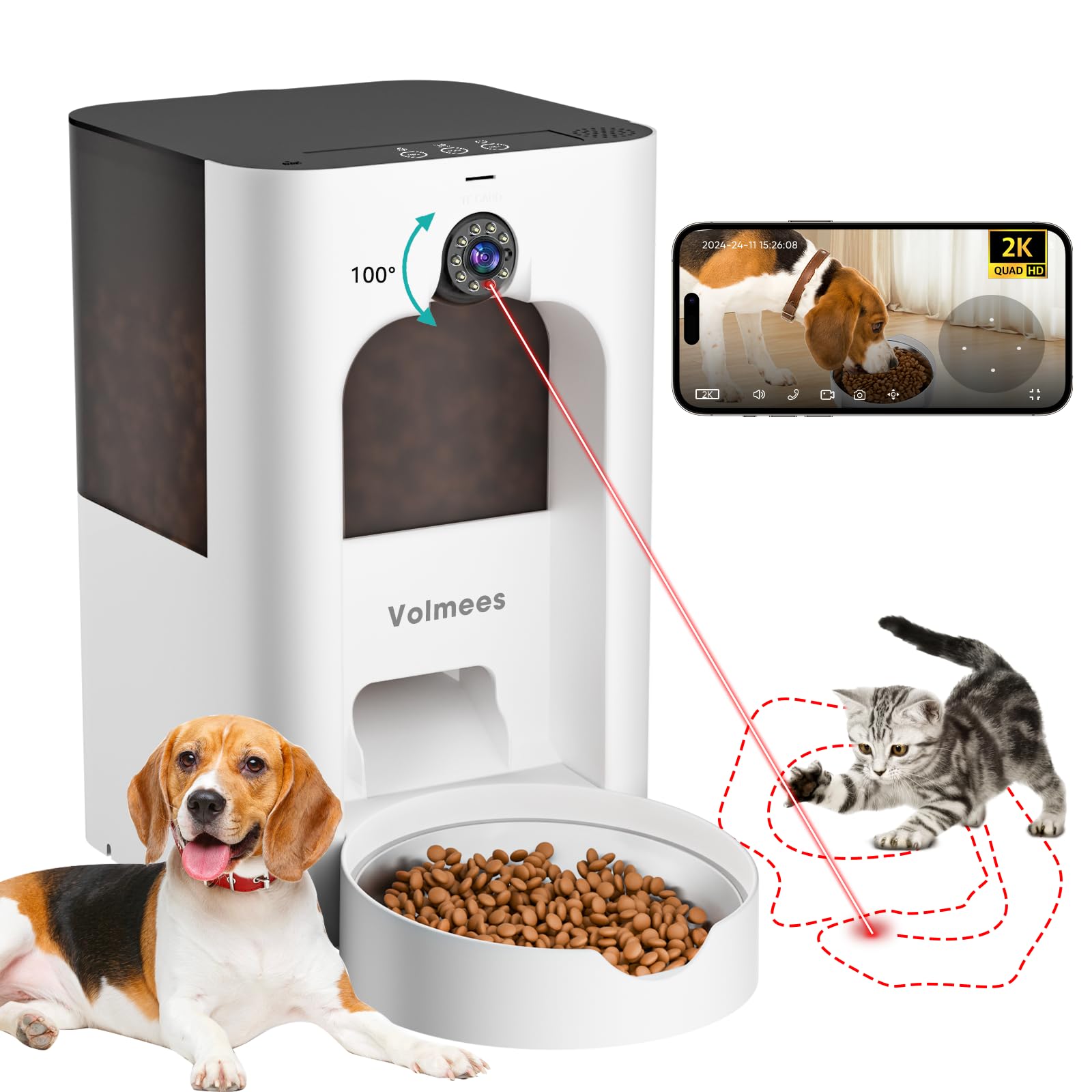 Volmees automatic cat feeder front view for home use and scheduling