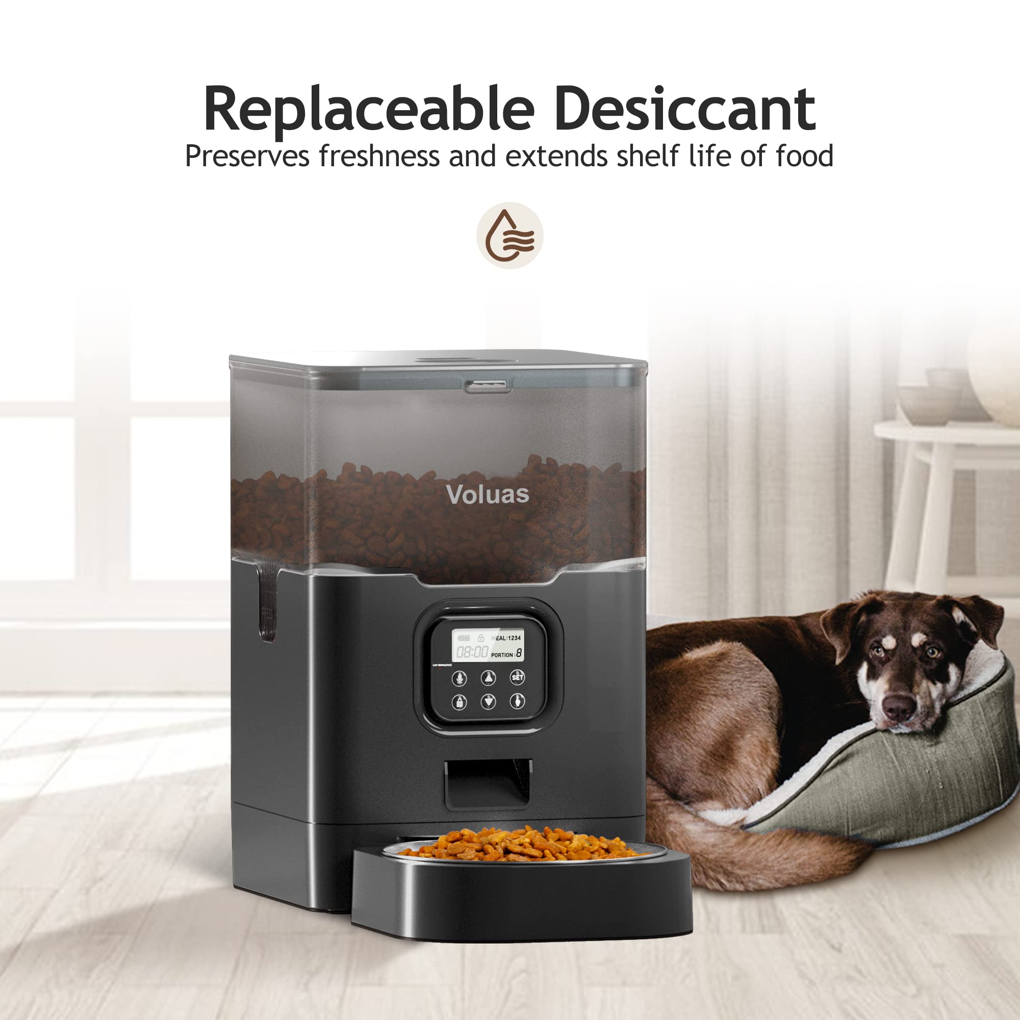 Voluas desiccant bag compartment keeps kibble dry and fresh