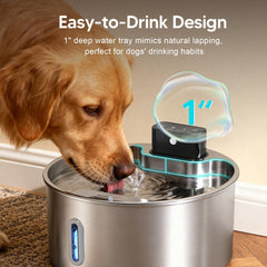 Voluas dog water fountain side view demonstrates compact cordless setup