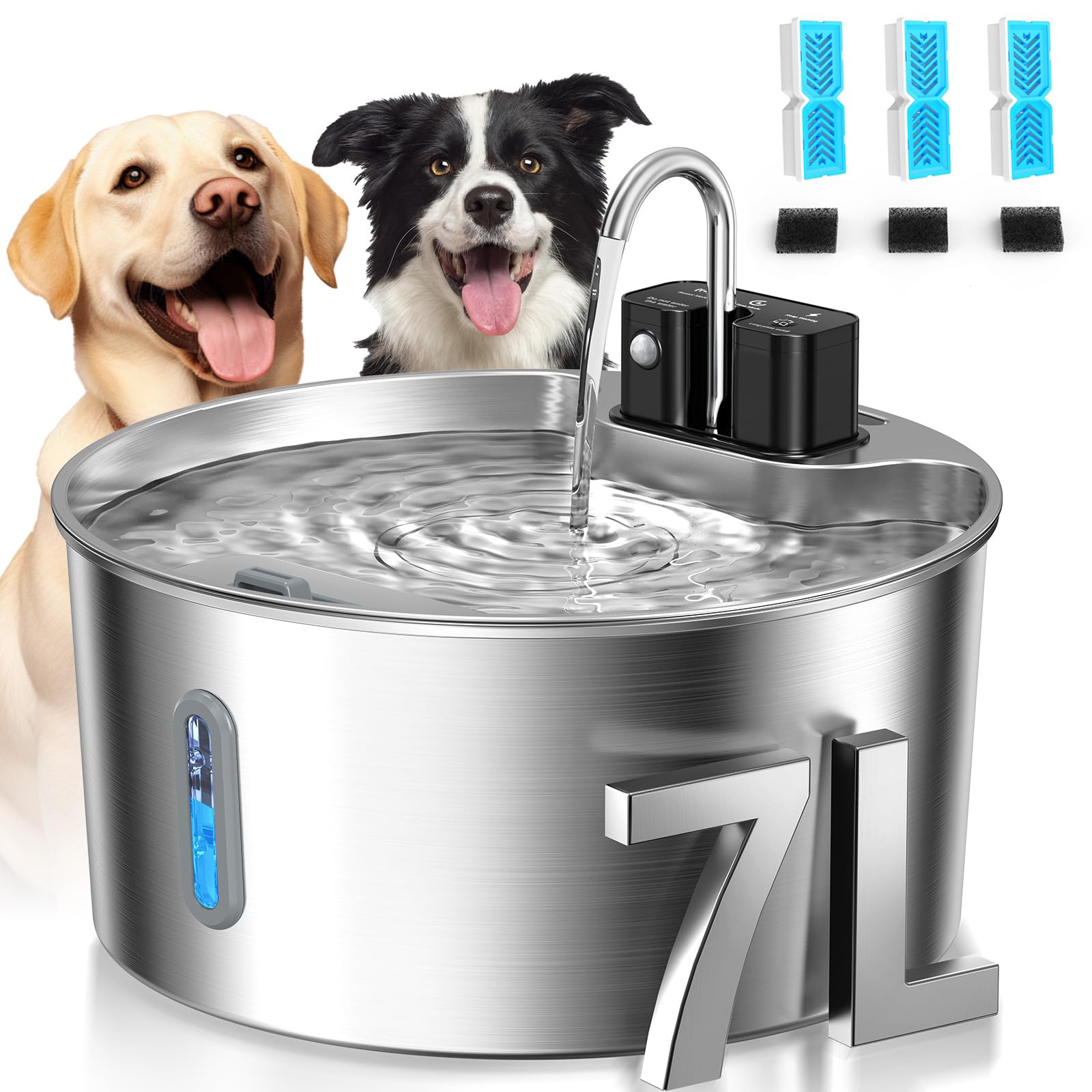 Voluas wireless dog water fountain shown in a flexible placement setup for hydration