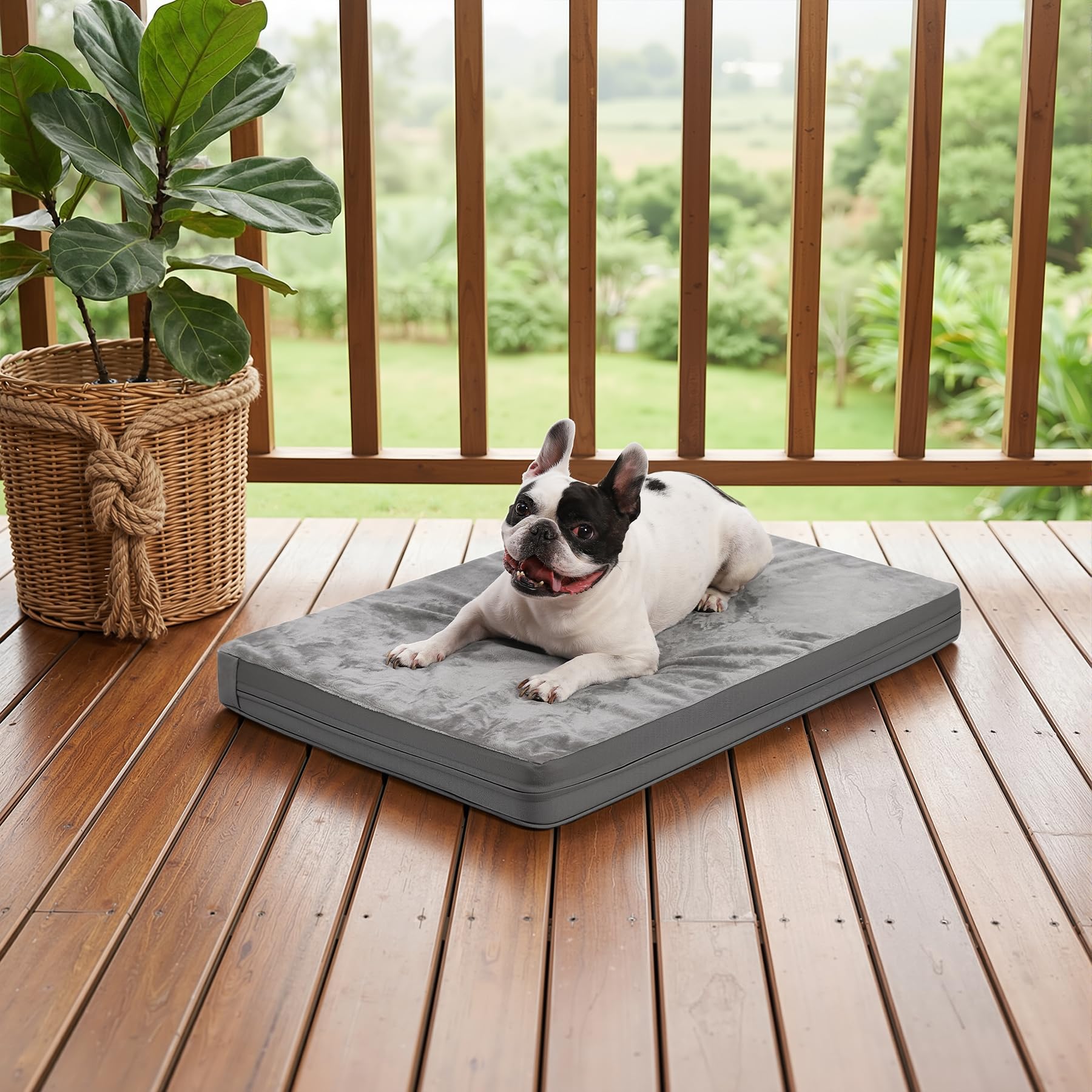 Vonabem bed in kennel demonstrates portable, travel-friendly versatility.