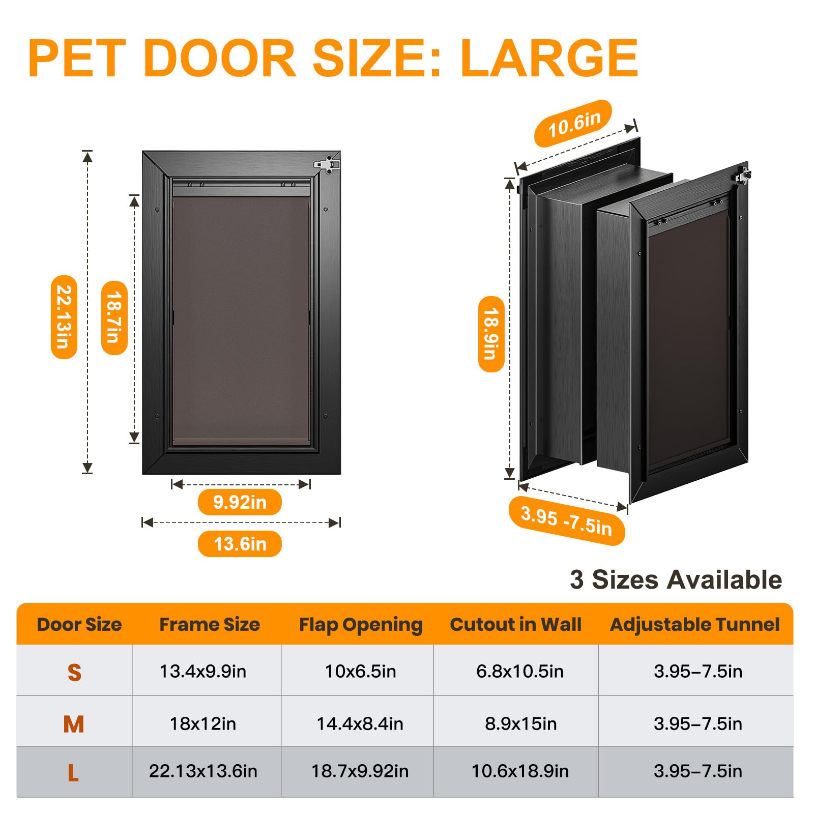 VOSOIR dog door all-aluminum frame close-up highlighting rust resistance.