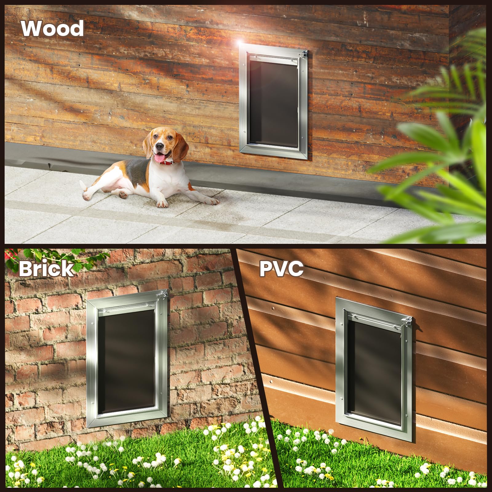 VOSOIR dog door installation kit includes templates and screws for quick mounting.