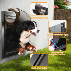 VOSOIR dog door magnetic strips close-up illustrate wind and dust sealing.