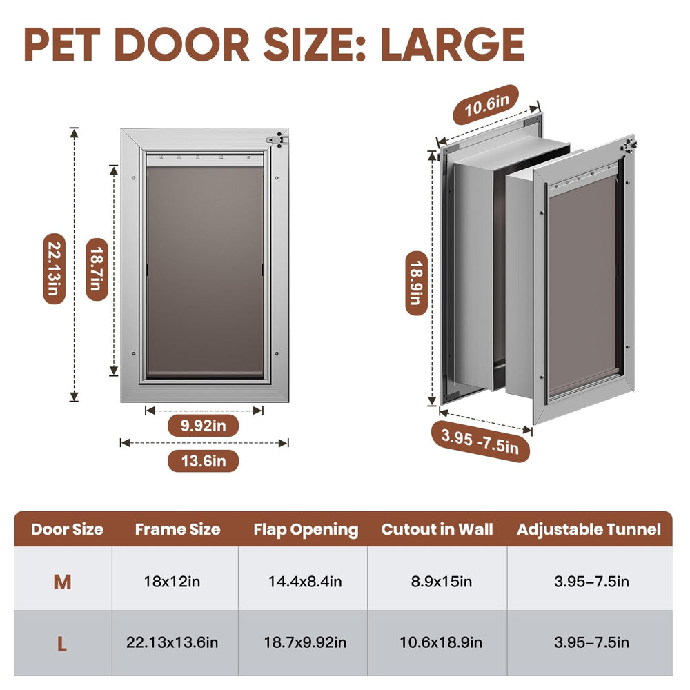 VOSOIR dog door wall aluminum alloy body offers durable, rust-resistant construction.