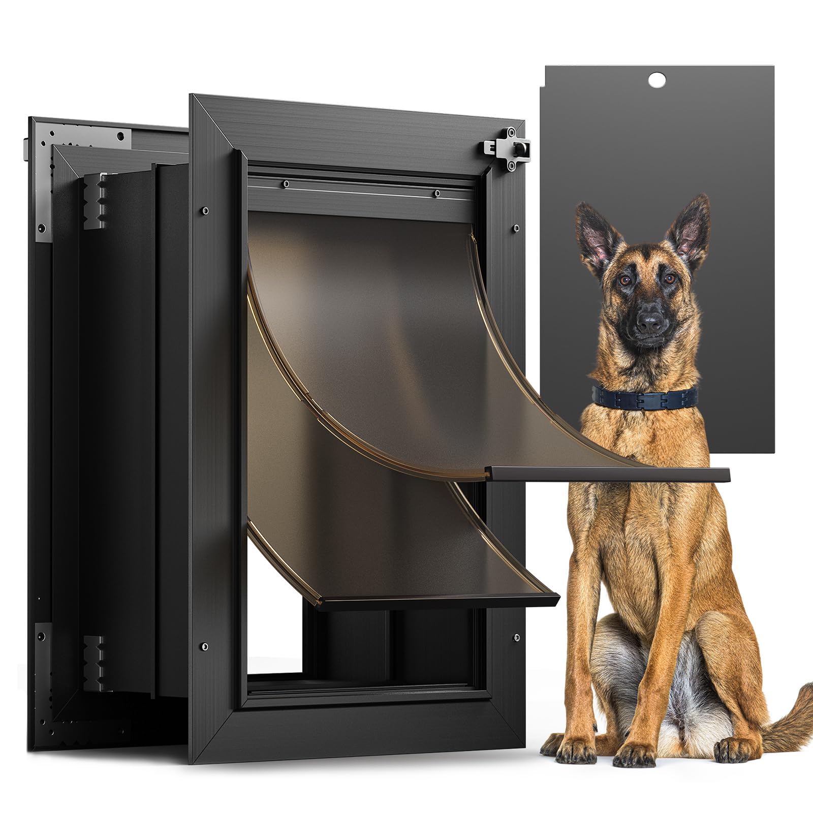 VOSOIR dog door wall installation front view shows durable all-aluminum frame.