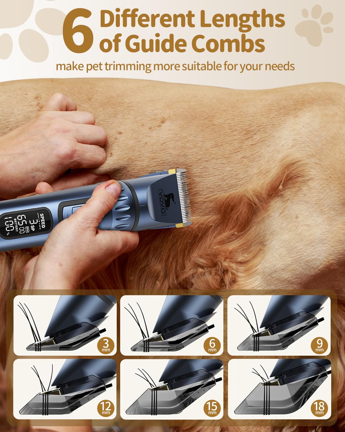 Vovo dog clippers 6500 rpm motor powers efficient trimming