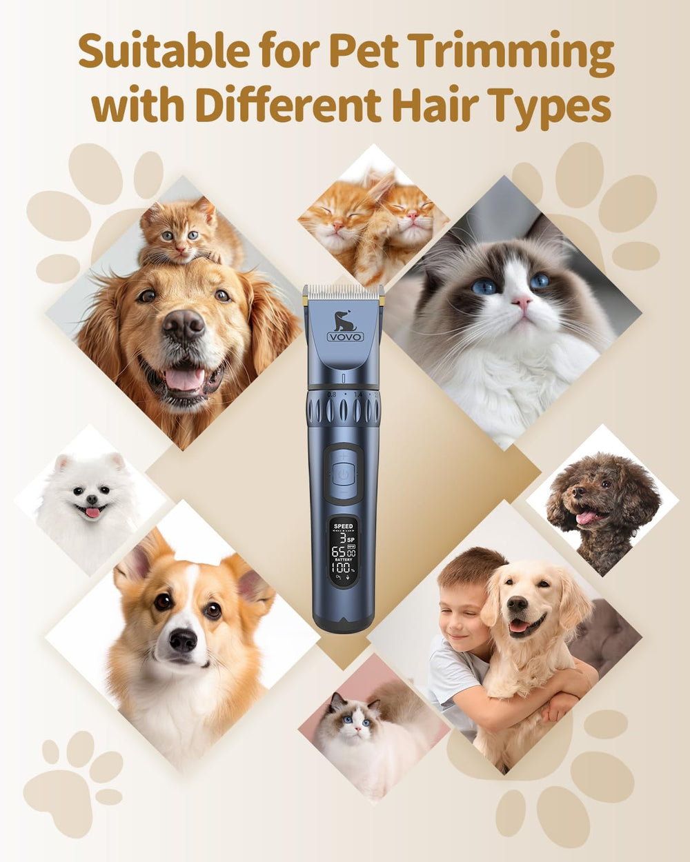 Vovo dog clippers blue in use showing cordless grooming convenience