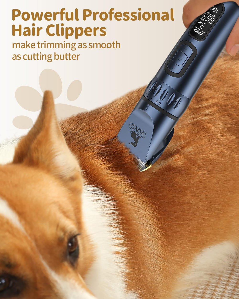 Vovo dog clippers built-in battery with LED display for uninterrupted grooming