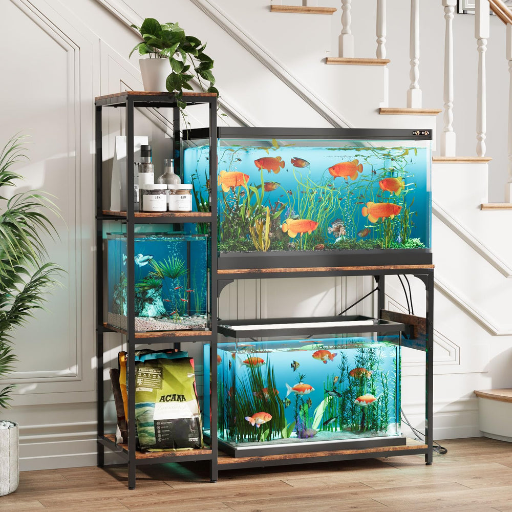 VOWNER stand with power outlets keeps heater and filter cables organized.