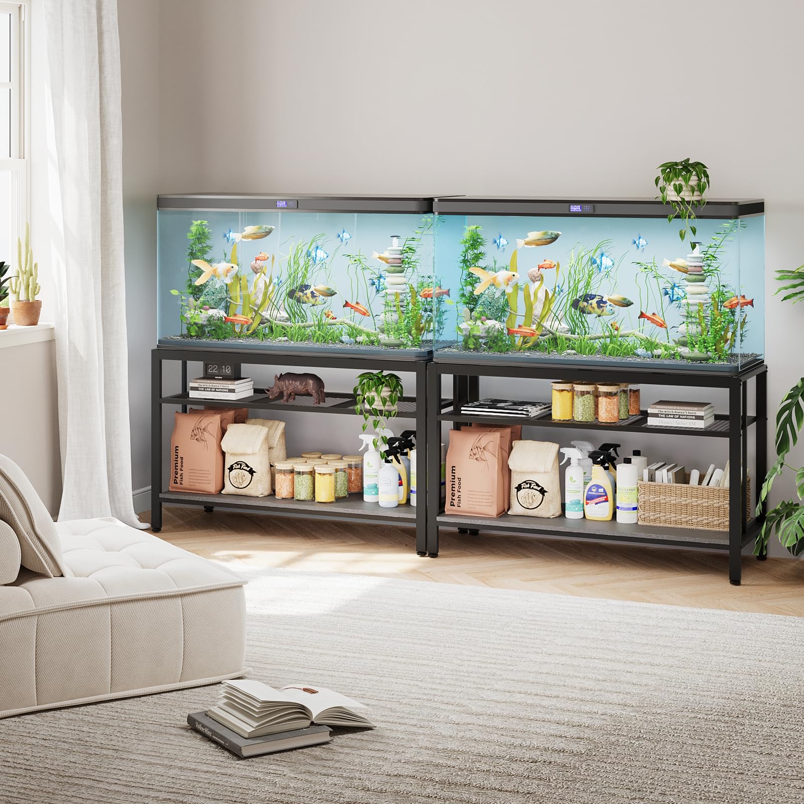 VOWNER stand dimensions image displays 48.4 by 18.5 by 29.5 inches.