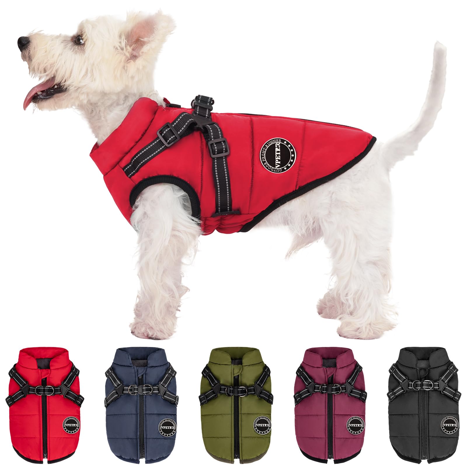 V.PET.B.R dog winter coat back zipper enables quick on-off during chilly walks