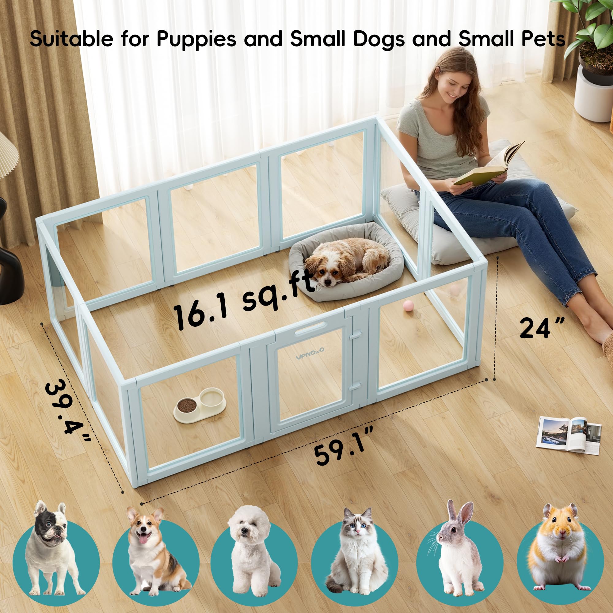 VPNQwQ versatile pet playpen supports puppies, kittens, rabbits, and more during playtime.