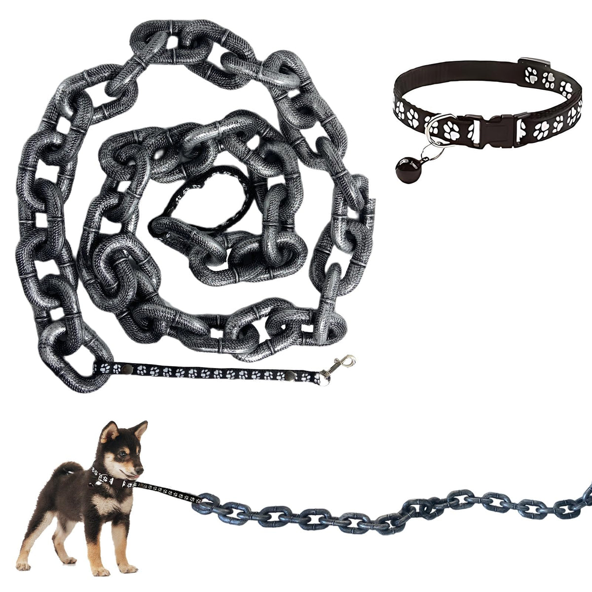 VQARCH 6ft funny dog leash with giant plastic chain for playful, attention-grabbing walks.