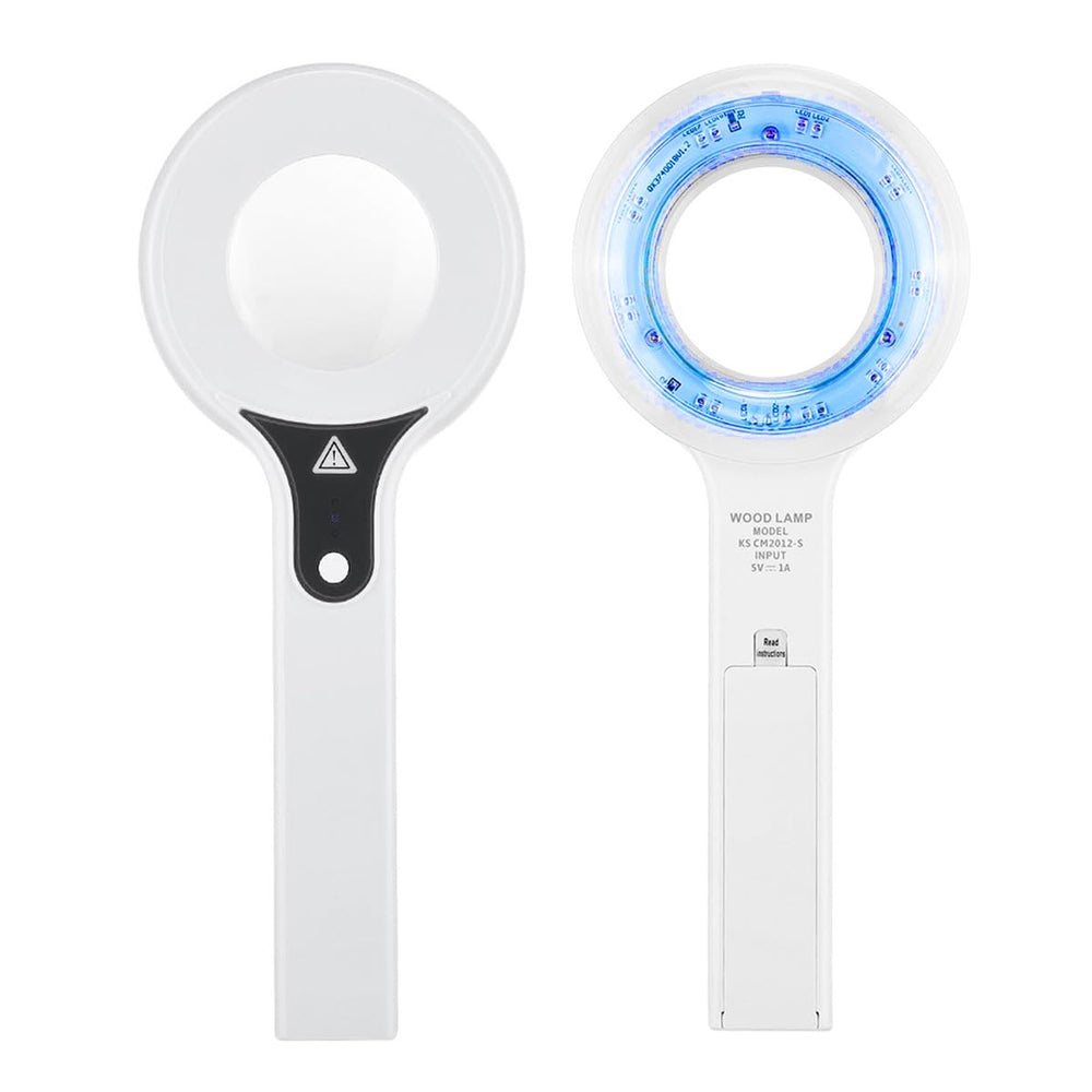 VQP Portable Woods Lamp front view shows compact design for on-the-go skin testing