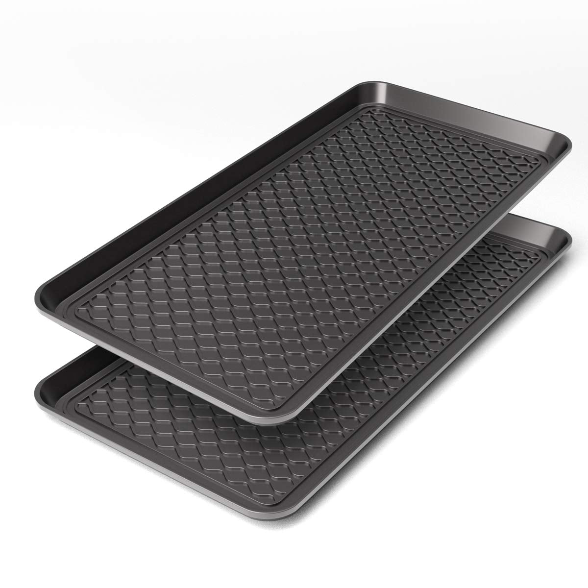 Vramy Finorder boot trays 2-pack front view with raised rims to catch spills.