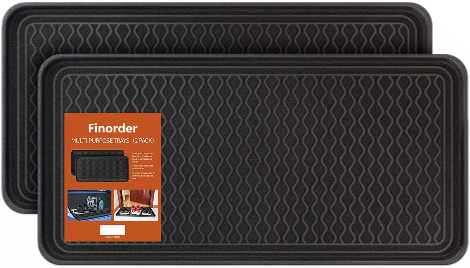 Vramy Finorder boot trays versatile for pet bowls, planters, and car trunks.