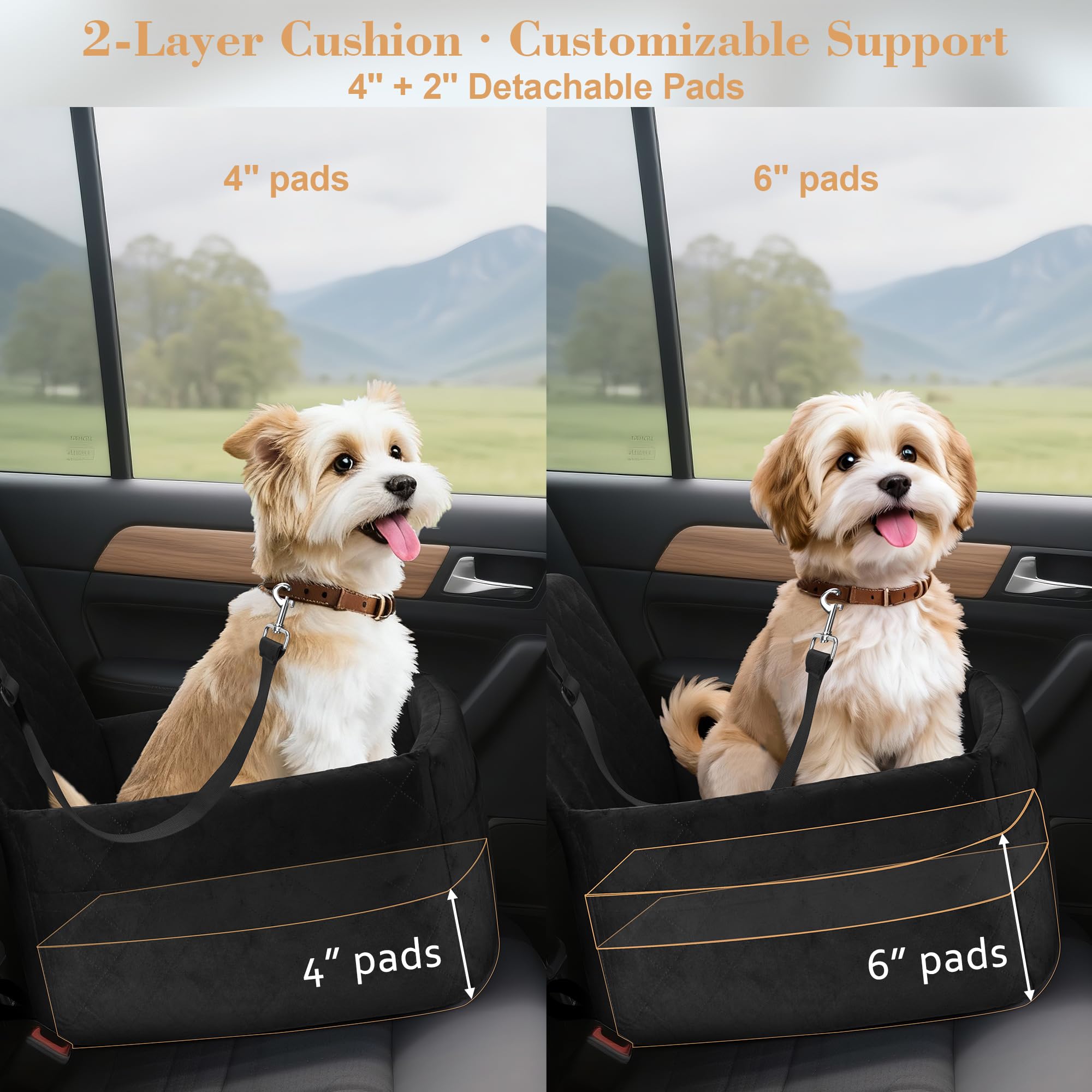 VSAPRDT dog car seat memory-foam cushion provides plush ride support