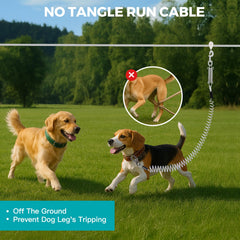 VST Dog Tie Out cable close-up showing bite-resistant stainless steel rope.