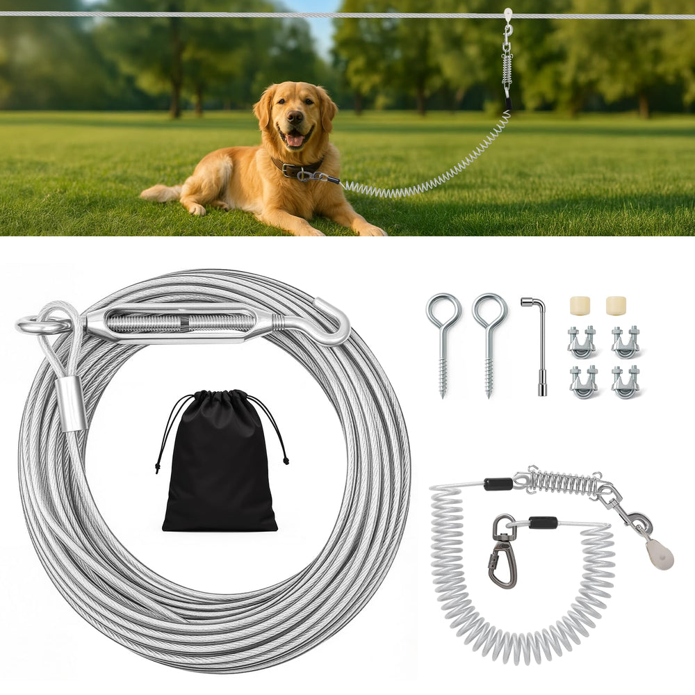 VST Dog Tie Out Runner top view illustrating dual shock design for safer yard roaming.