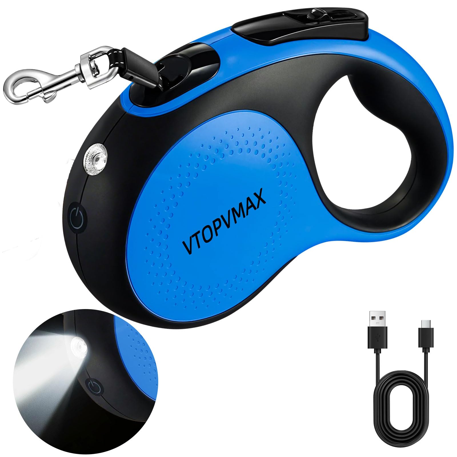 VTOPVMAX 16ft retractable leash in blue extended for confident small-to-medium dog walks.