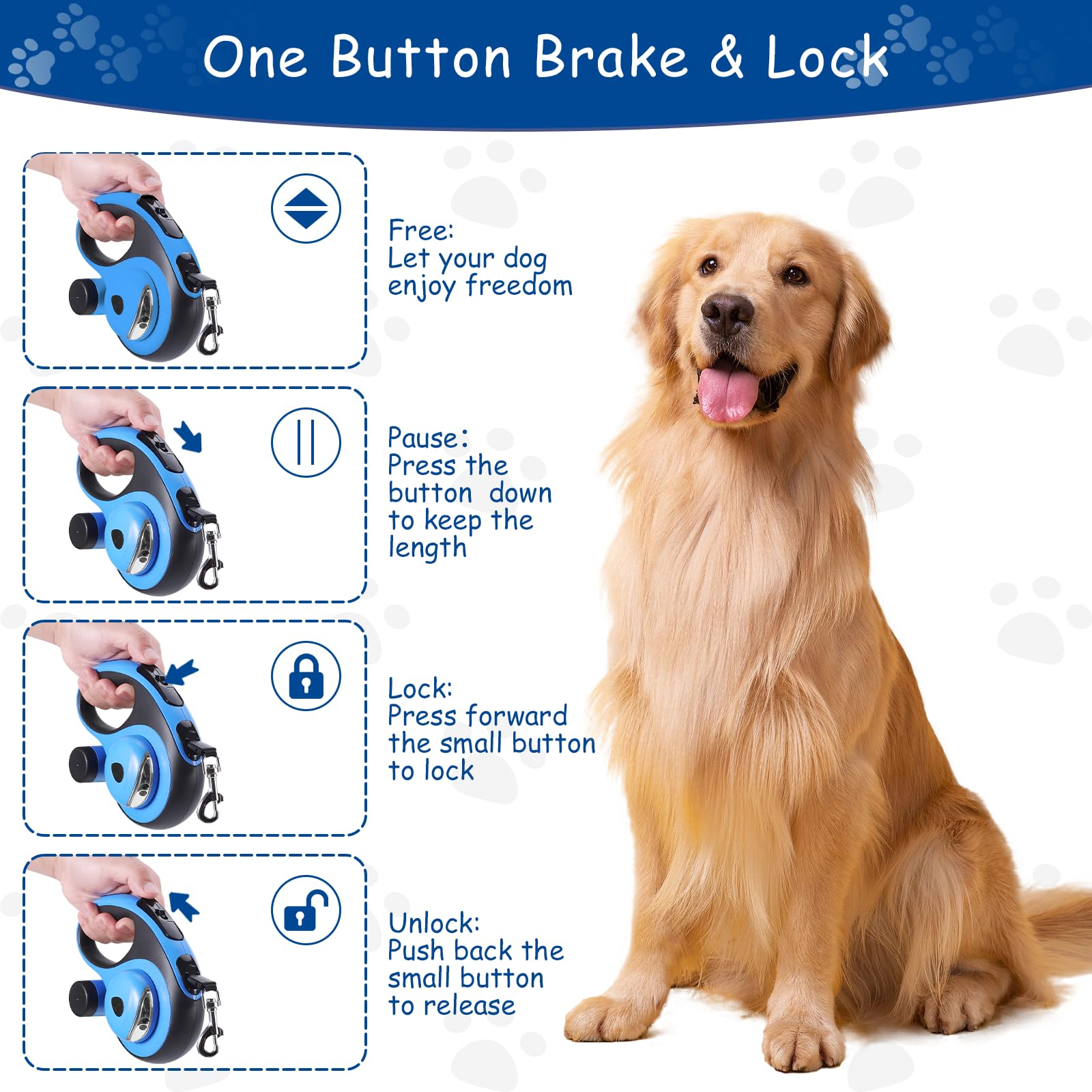 VTOPVMAX chew-proof cable end on blue leash reduces chewing risk during walks