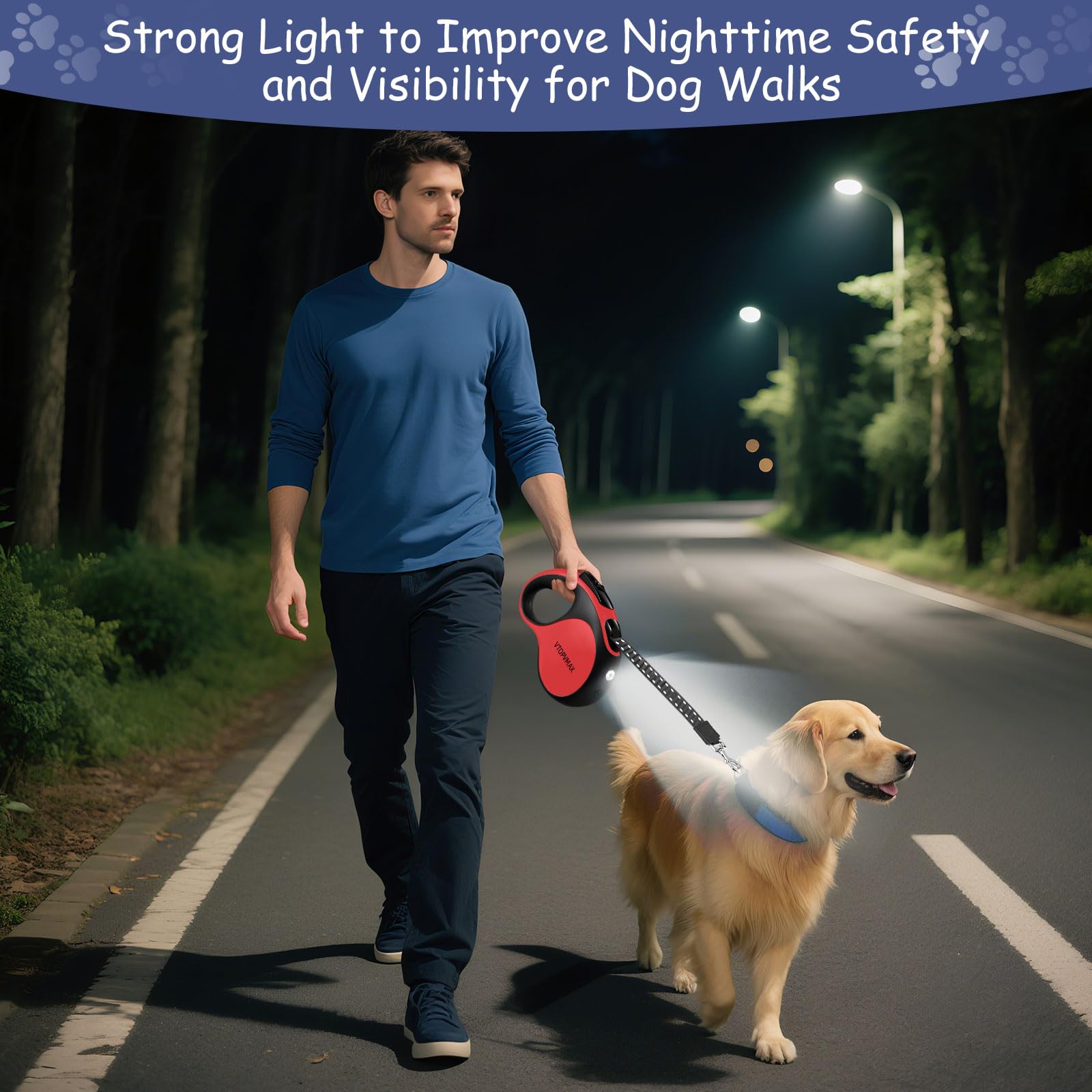 VTOPVMAX dog walking on path with leash demonstrates comfortable control.