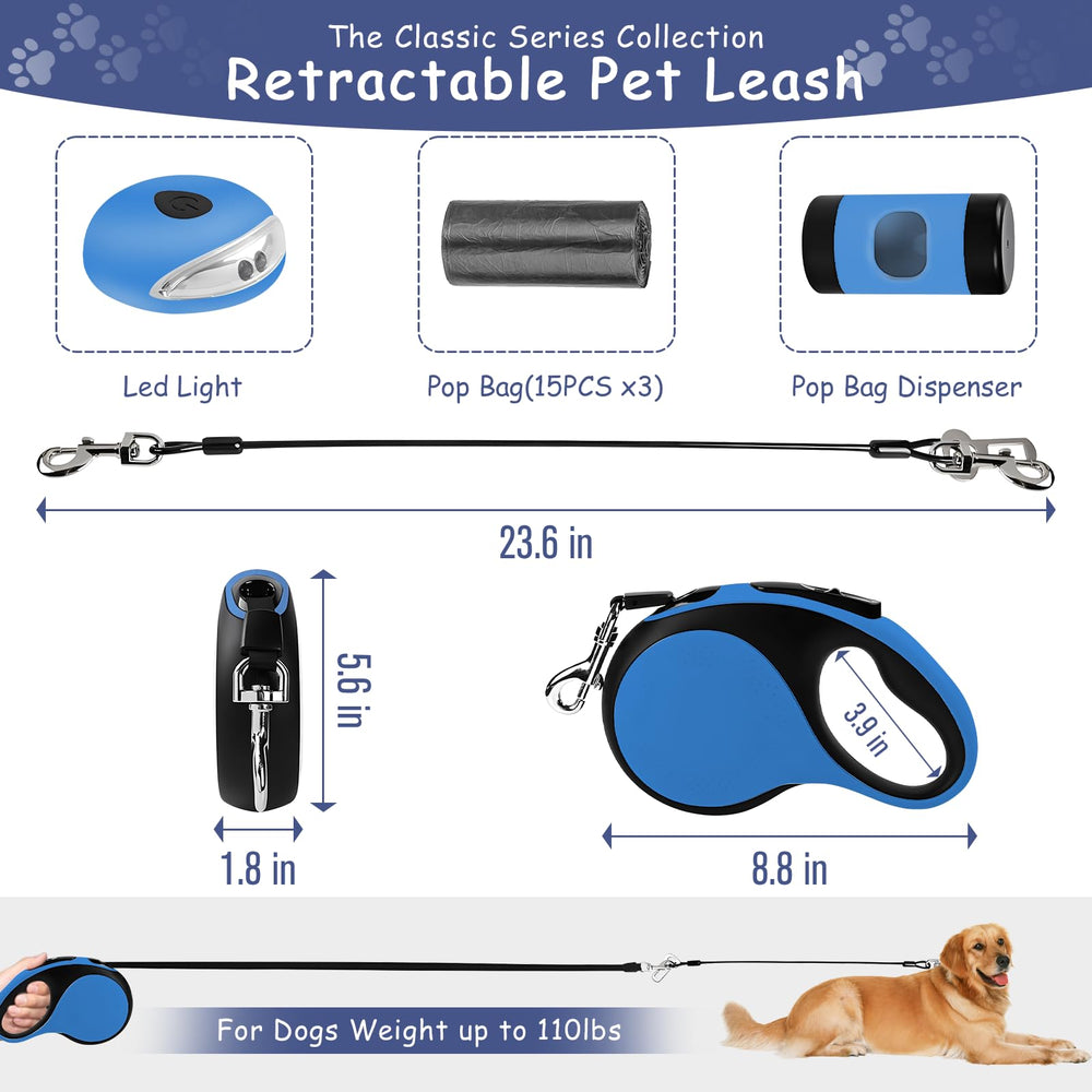 VTOPVMAX blue leash with LED light for nighttime visibility and safety