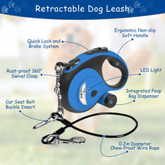 VTOPVMAX blue leash with poop bags and dispenser for on-the-go cleanup