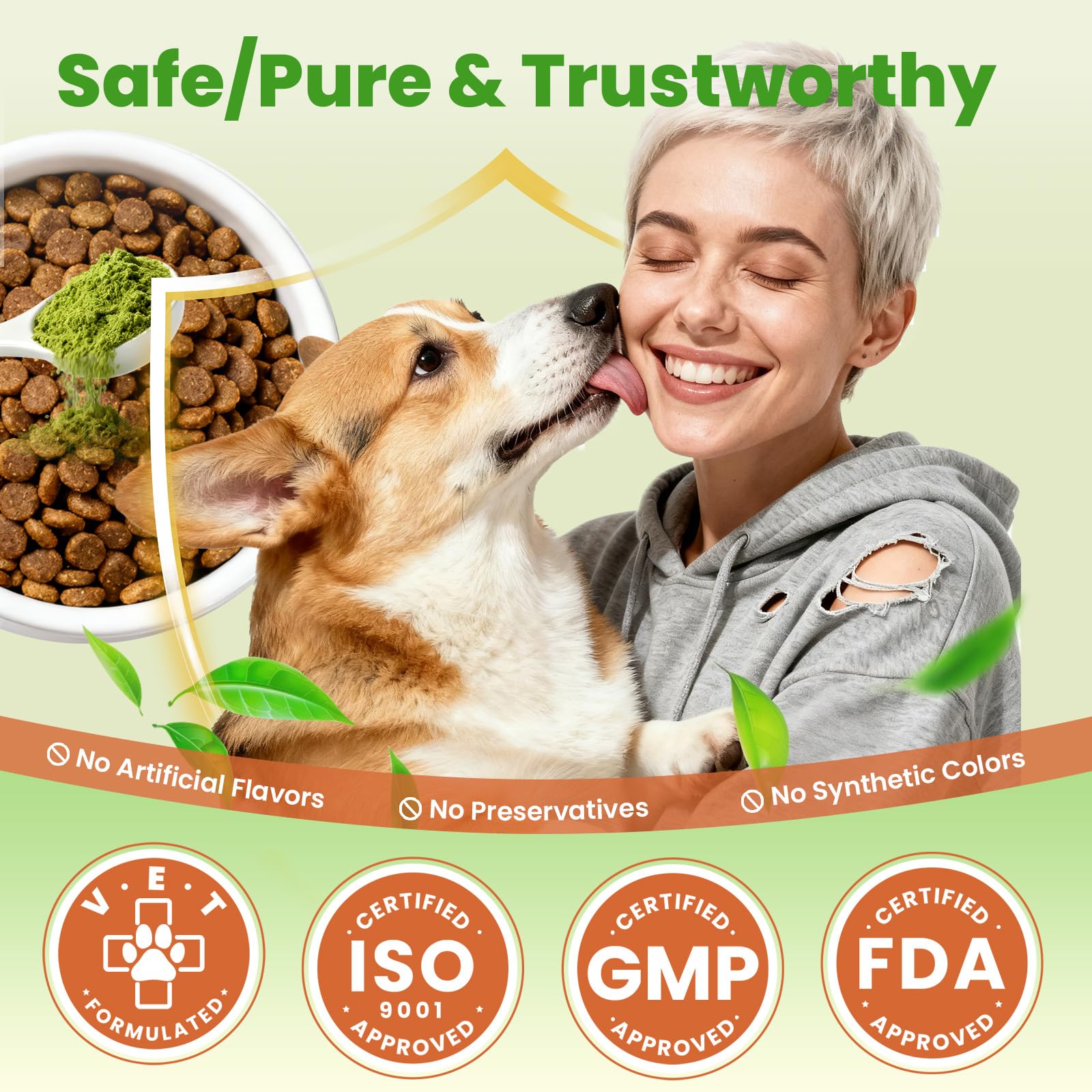 Powder on dry kibble showing a simple breath-freshening routine