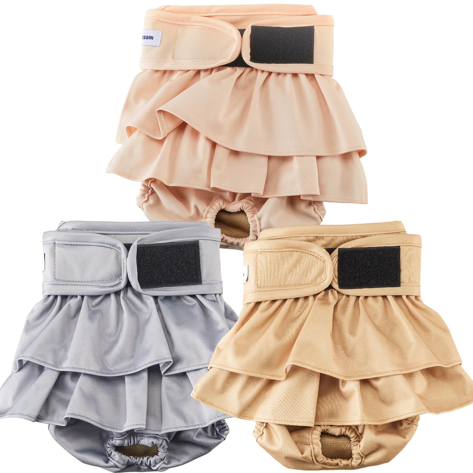 VUNCESSIN XL reusable dog diaper pack in three patterns for comfortable, mess-free wear.