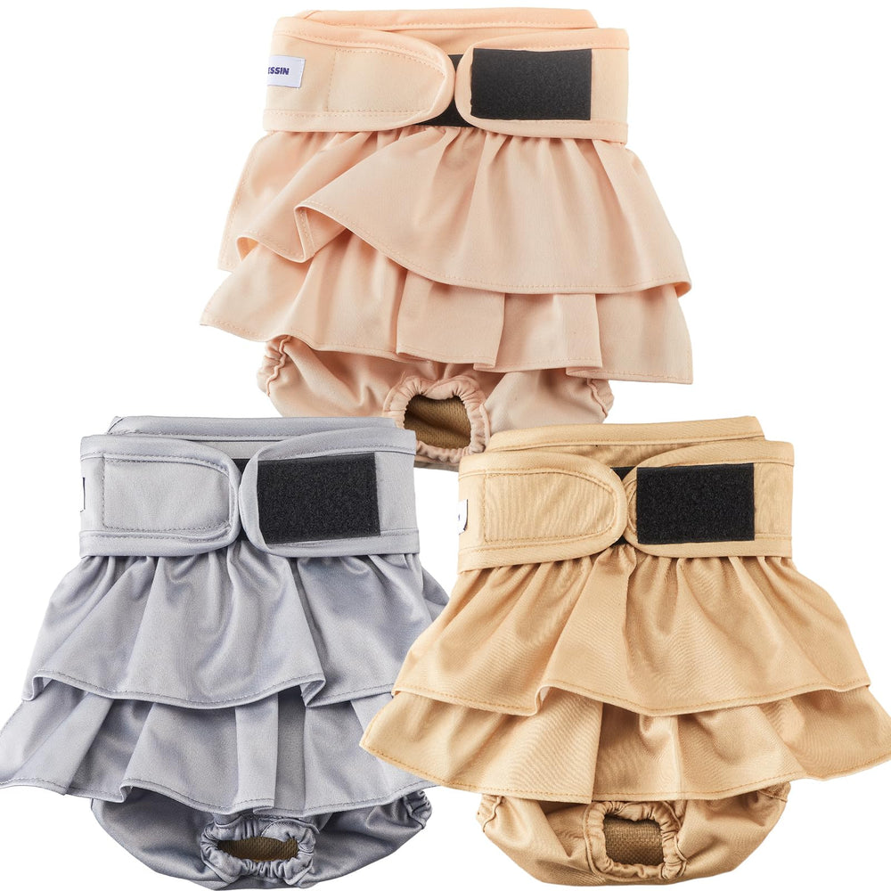 VUNCESSIN XL reusable dog diaper pack in three patterns for comfortable, mess-free wear.