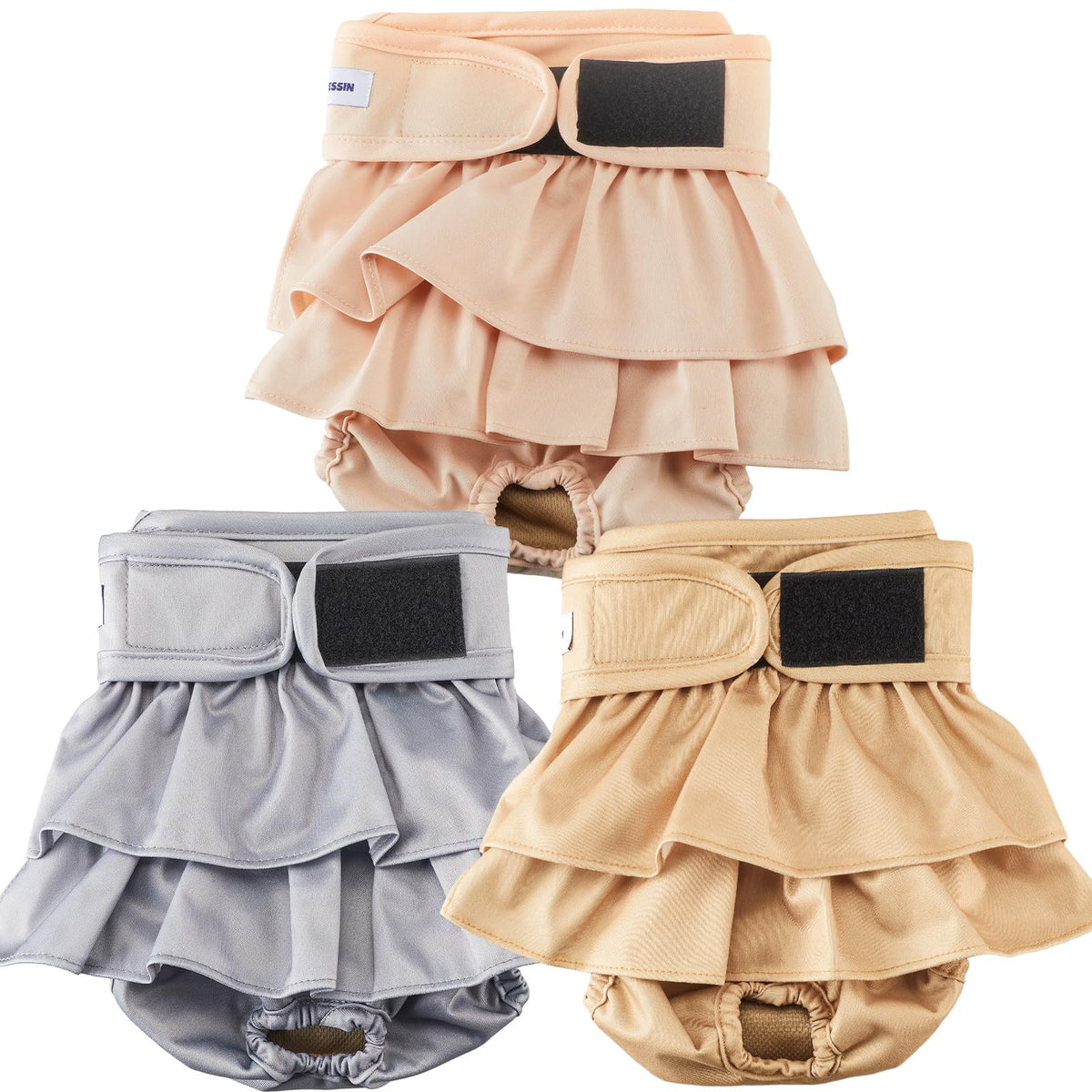 VUNCESSIN XL reusable dog diaper pack in three patterns for comfortable, mess-free wear.