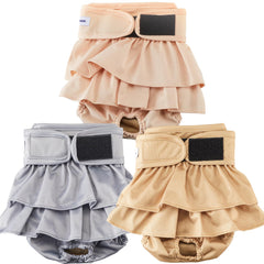 VUNCESSIN XL reusable dog diaper pack in three patterns for comfortable, mess-free wear.