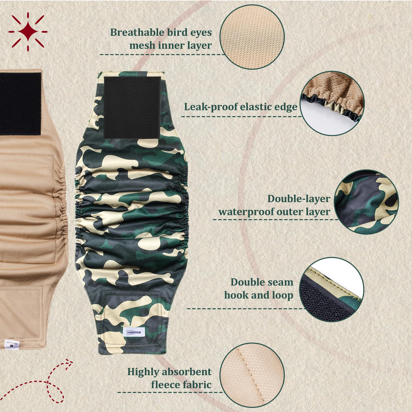 VUNCESSIN velcro fastening area reinforces durability for repeated uses.
