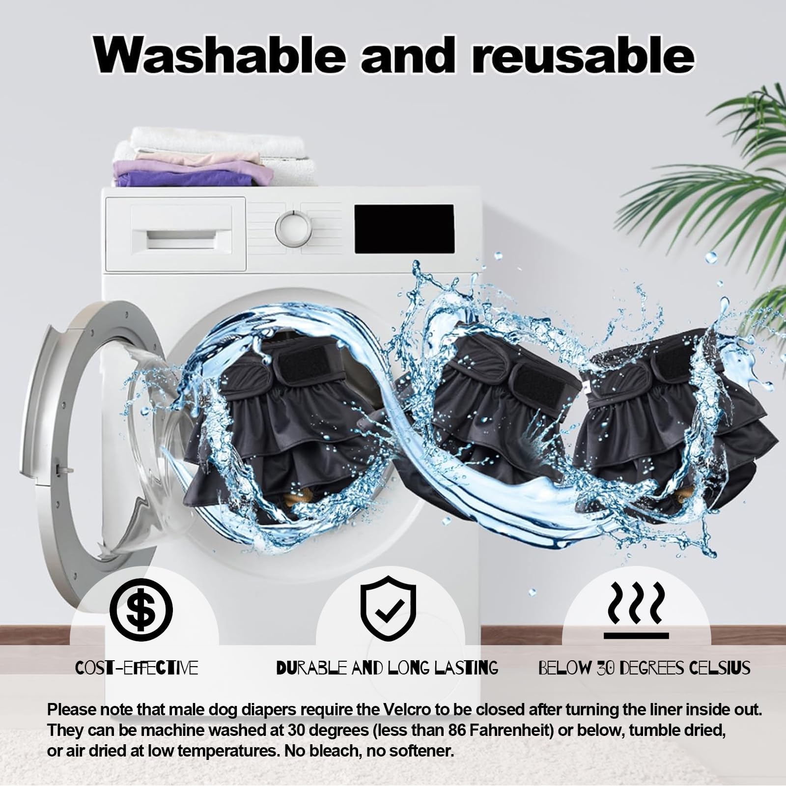 VUNCESSIN washable puppy diapers are machine washable for easy care.